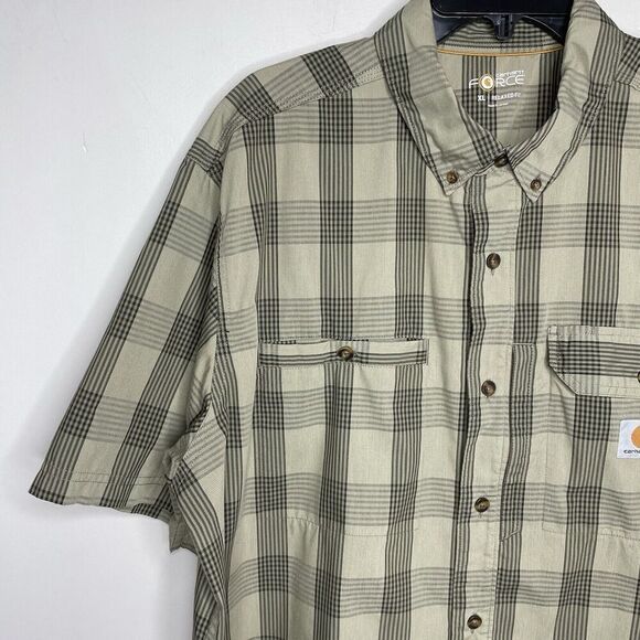 CARHARTT Force Ridgefield Shirt Men XL Olive Green Plaid Button Down Relaxed Fit - Picture 3 of 11